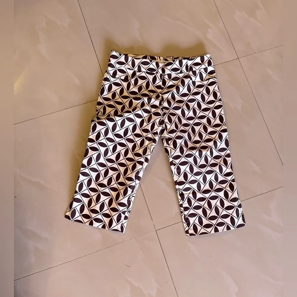 Trina Turk Cotton Capri Pants Check Print Black / White Geometric Pattern Size 2